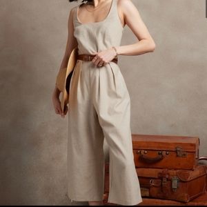 Sleeveless Beige Wide-Leg Jumpsuit